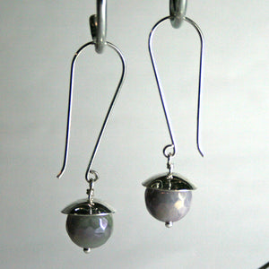 Pearlised Jade Large Silver Acorn Earrings