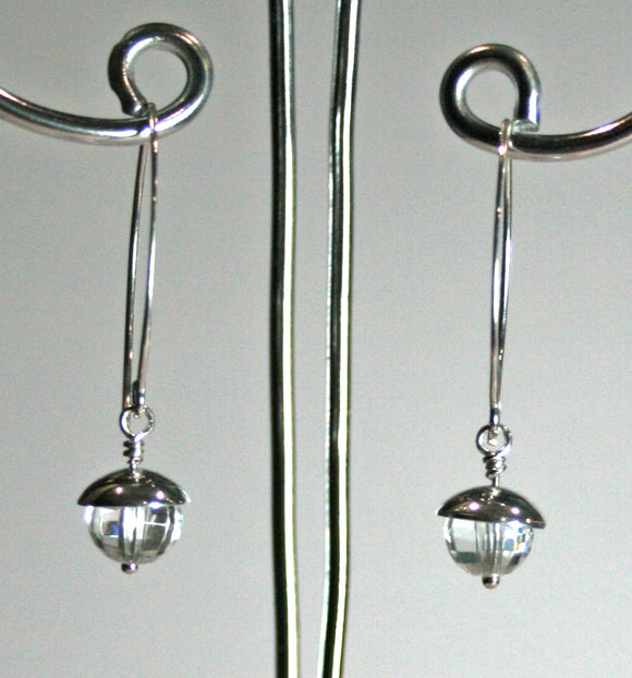 Rock Crystal Medium Silver Acorn Earrings