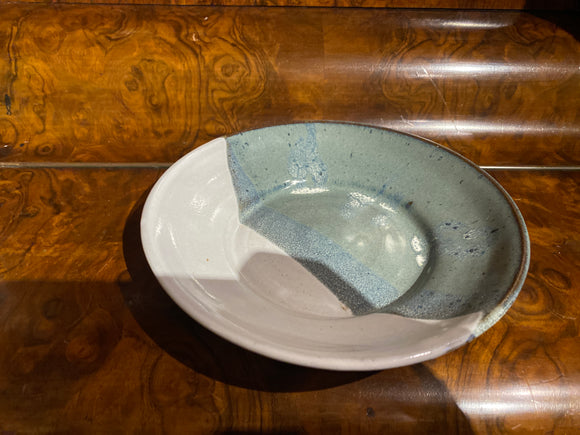 Stoneware pottery plate, blue/white