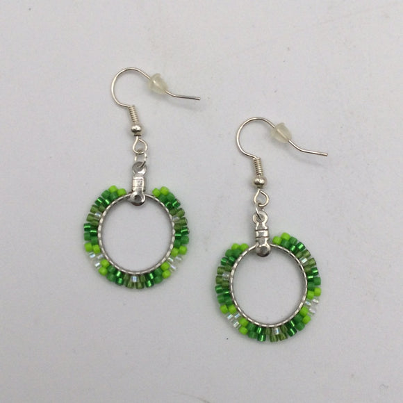 Two Row Green Beaded Hoop Earrings