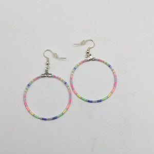 Beaded Hoop Earrings / Neon Rainbow