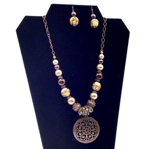 Beaded Necklace with Pendant and Earrings
