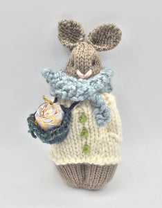 Hand Knit Bunny blue/taupe