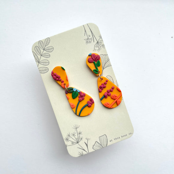 Golden Floral Polymer Clay Earrings