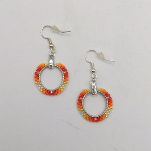 Two Row Orange Beaded Hoop Earrings
